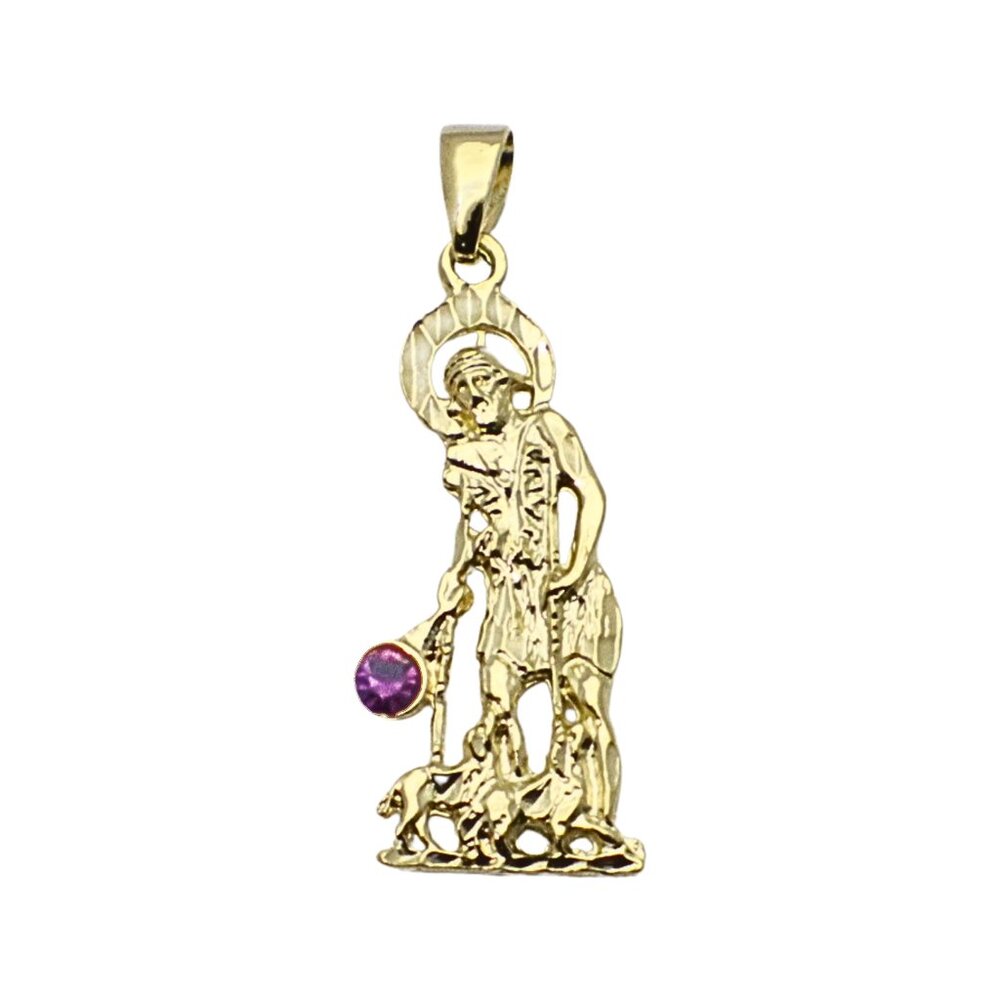 San Lazaro Medal 14k Gold Plated Pendant with 24 inch Mariner Chain